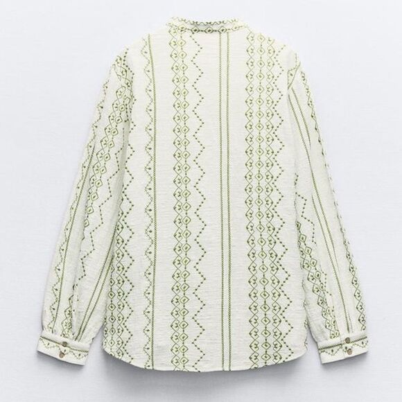ZARA EMBROIDERED BLOUSE WITH WOODEN BUTTONS - Picture 7 of 8